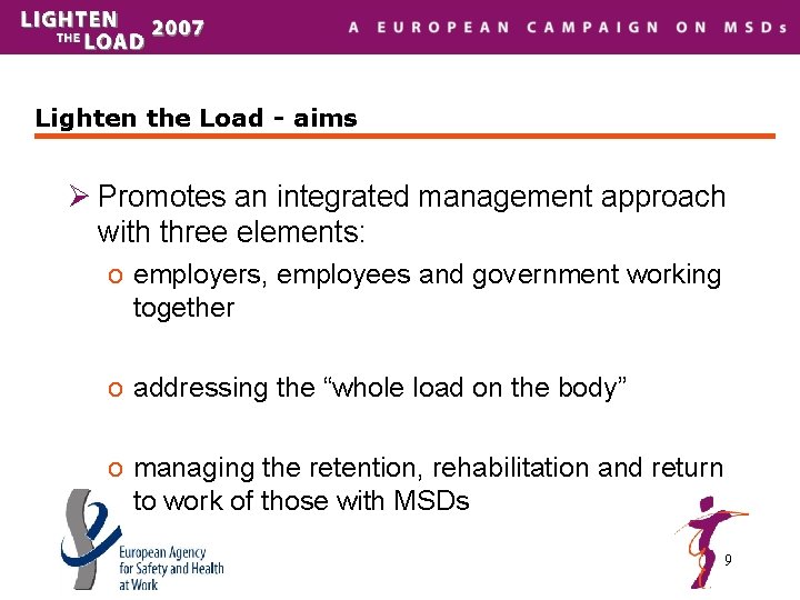 Lighten the Load - aims Ø Promotes an integrated management approach with three elements: