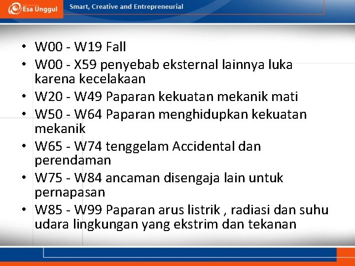  • W 00 - W 19 Fall • W 00 - X 59