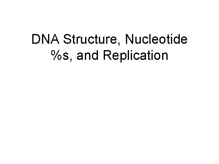 DNA Structure, Nucleotide %s, and Replication 