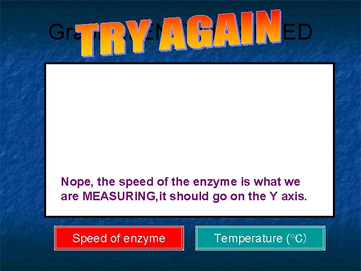 Graph of ENZYME SPEED Nope, the speed of the enzyme is what we are