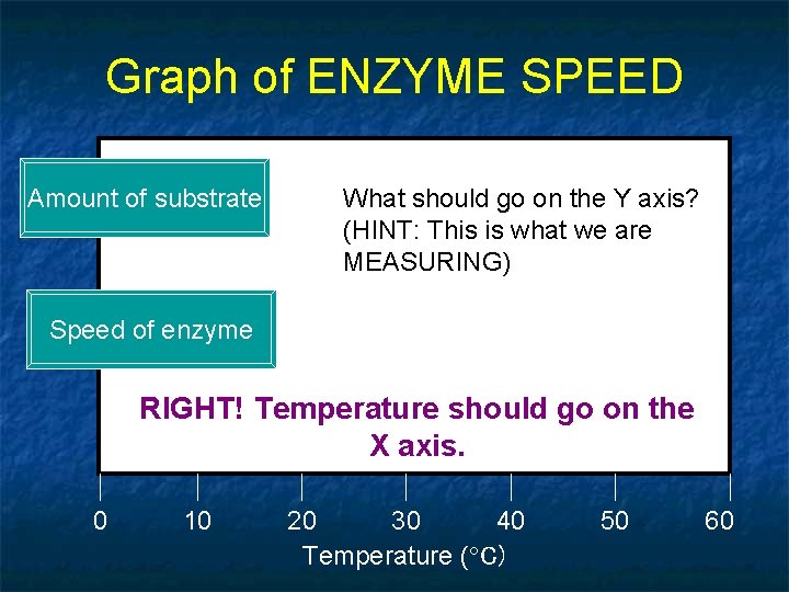 Graph of ENZYME SPEED Amount of substrate What should go on the Y axis?