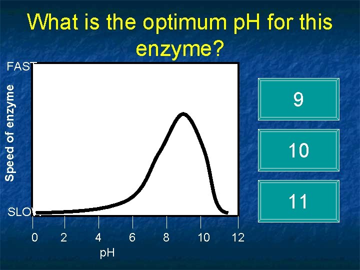 What is the optimum p. H for this enzyme? Speed of enzyme FAST 9