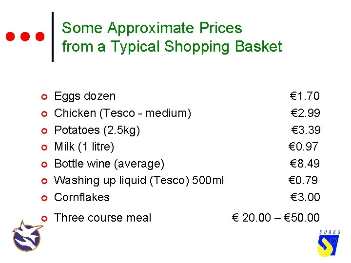 Some Approximate Prices from a Typical Shopping Basket ¢ Eggs dozen Chicken (Tesco -