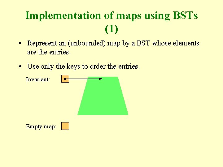 Implementation of maps using BSTs (1) • Represent an (unbounded) map by a BST