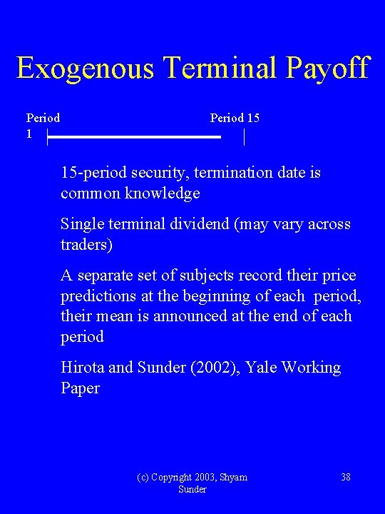 Exogenous Terminal Payoff Period 15 15 -period security, termination date is common knowledge Single