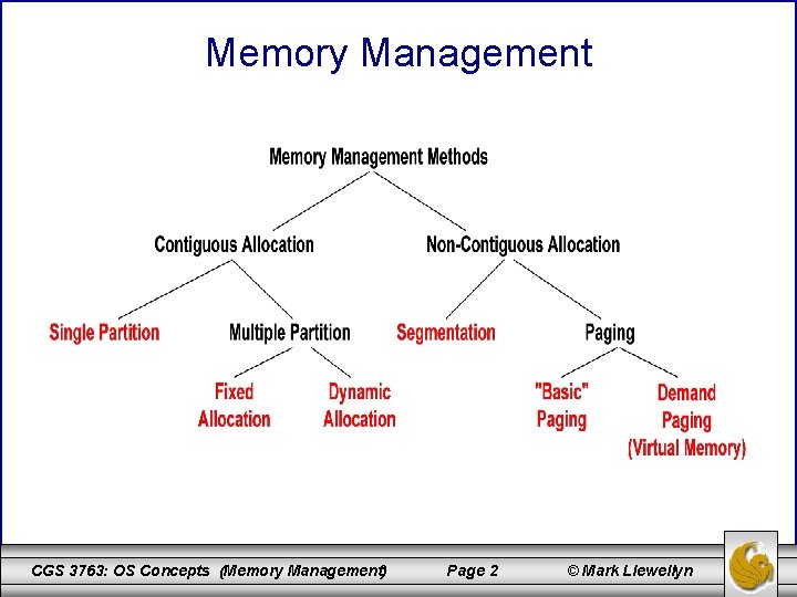 Memory Management CGS 3763: OS Concepts (Memory Management) Page 2 © Mark Llewellyn 