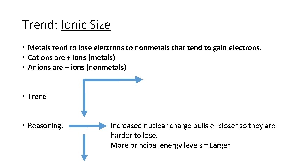 Trend: Ionic Size • Metals tend to lose electrons to nonmetals that tend to