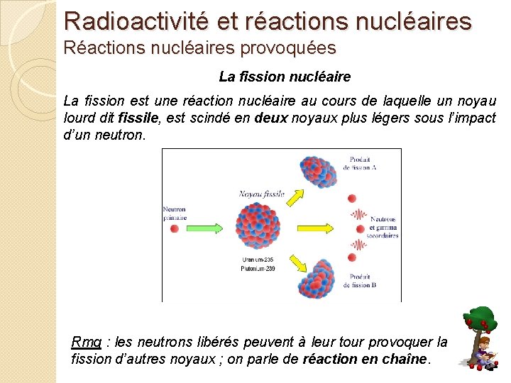 Radioactivité et réactions nucléaires Réactions nucléaires provoquées La fission nucléaire La fission est une