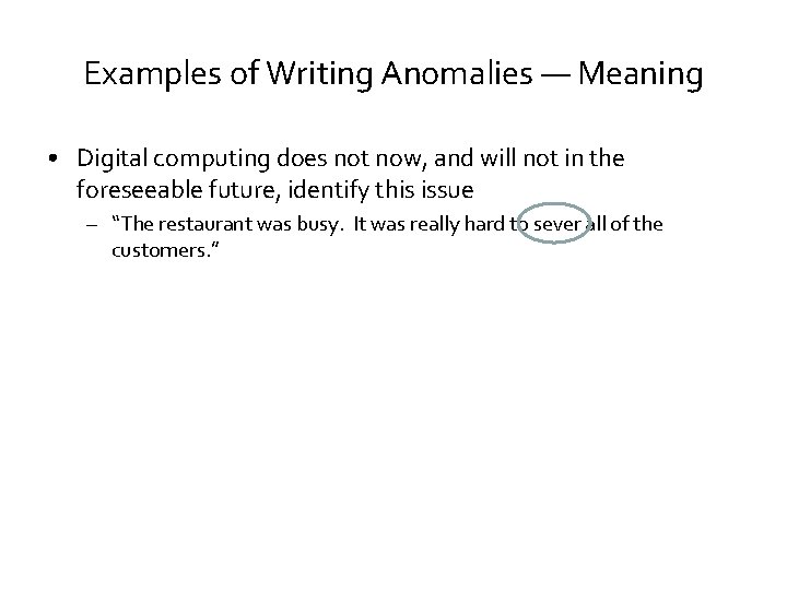 Examples of Writing Anomalies — Meaning • Digital computing does not now, and will