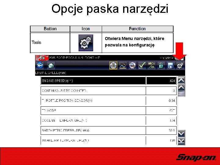 Opcje paska narzędzi Otwiera Menu narzędzi, które pozwala na konfigurację 