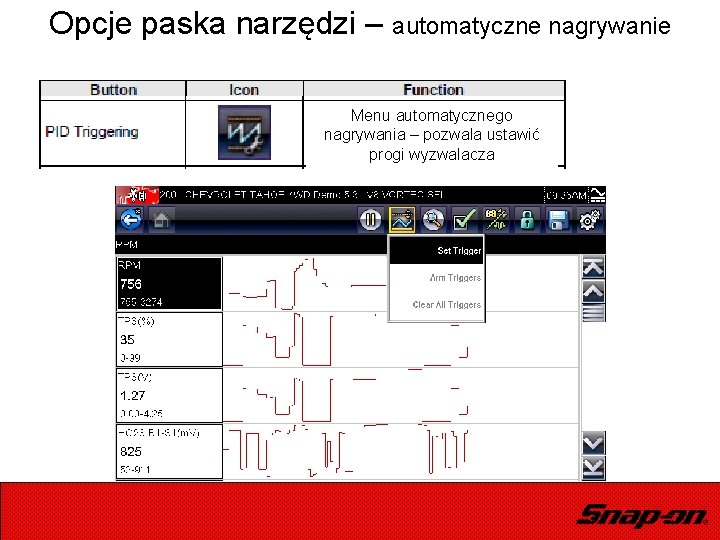 Opcje paska narzędzi – automatyczne nagrywanie Menu automatycznego nagrywania – pozwala ustawić progi wyzwalacza