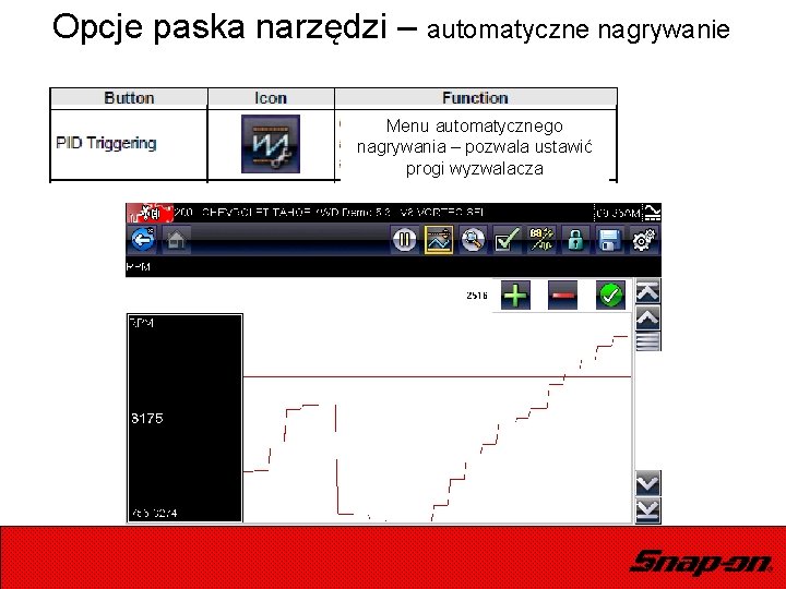 Opcje paska narzędzi – automatyczne nagrywanie Menu automatycznego nagrywania – pozwala ustawić progi wyzwalacza