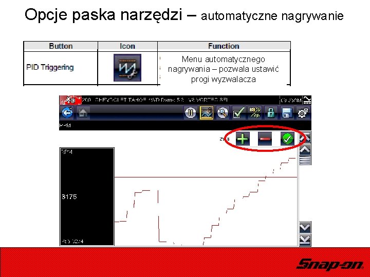 Opcje paska narzędzi – automatyczne nagrywanie Menu automatycznego nagrywania – pozwala ustawić progi wyzwalacza