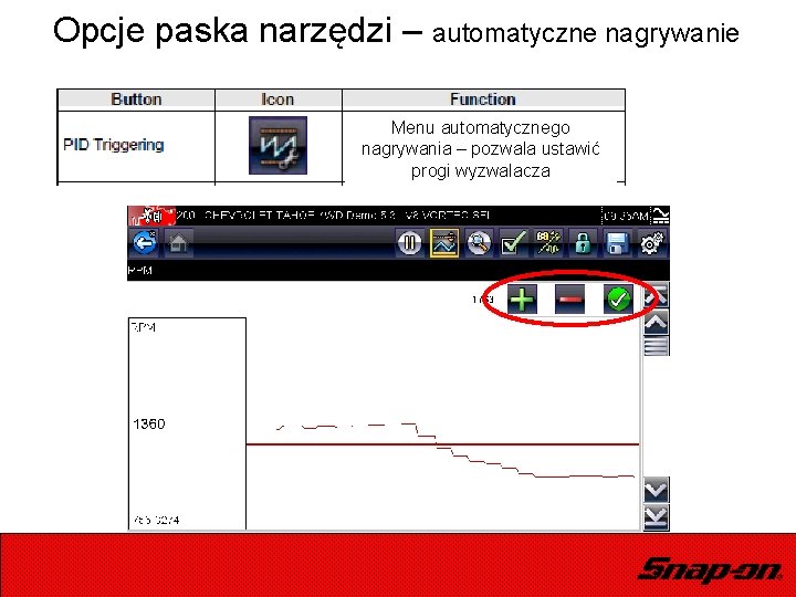 Opcje paska narzędzi – automatyczne nagrywanie Menu automatycznego nagrywania – pozwala ustawić progi wyzwalacza