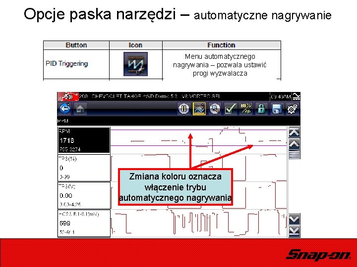 Opcje paska narzędzi – automatyczne nagrywanie Menu automatycznego nagrywania – pozwala ustawić progi wyzwalacza