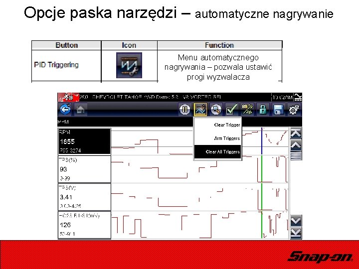 Opcje paska narzędzi – automatyczne nagrywanie Menu automatycznego nagrywania – pozwala ustawić progi wyzwalacza