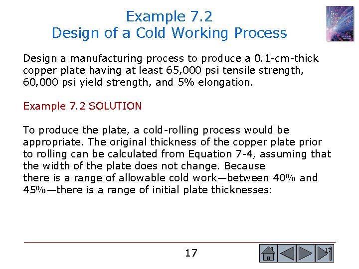 Example 7. 2 Design of a Cold Working Process Design a manufacturing process to Example 7. 2 Design of a Cold Working Process Design a manufacturing process to
