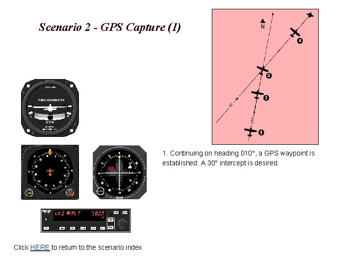 Scenario 2 - GPS Capture (1) 1. Continuing on heading 010°, a GPS waypoint