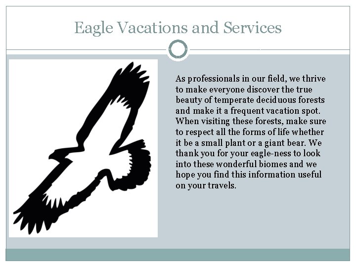 Eagle Vacations and Services As professionals in our field, we thrive to make everyone