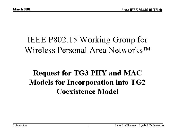 March 2001 doc. : IEEE 802. 15 -01/173 r 0 IEEE P 802. 15