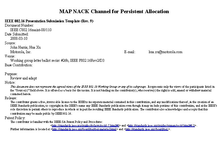 MAP NACK Channel for Persistent Allocation IEEE 802. 16 Presentation Submission Template (Rev. 9)