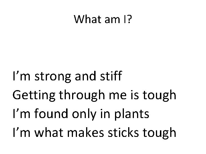 What am I? I’m strong and stiff Getting through me is tough I’m found