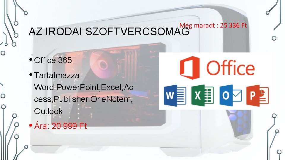 Még maradt : 25 336 Ft AZ IRODAI SZOFTVERCSOMAG • Office 365 • Tartalmazza: