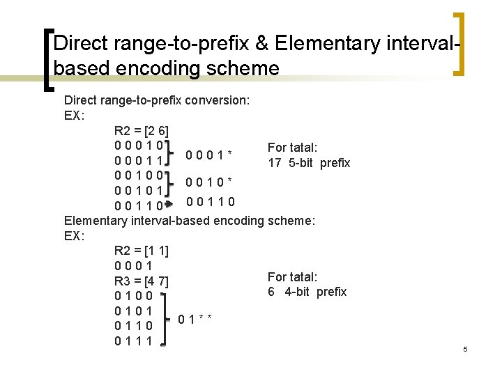 Direct range-to-prefix & Elementary intervalbased encoding scheme Direct range-to-prefix conversion: EX: R 2 =