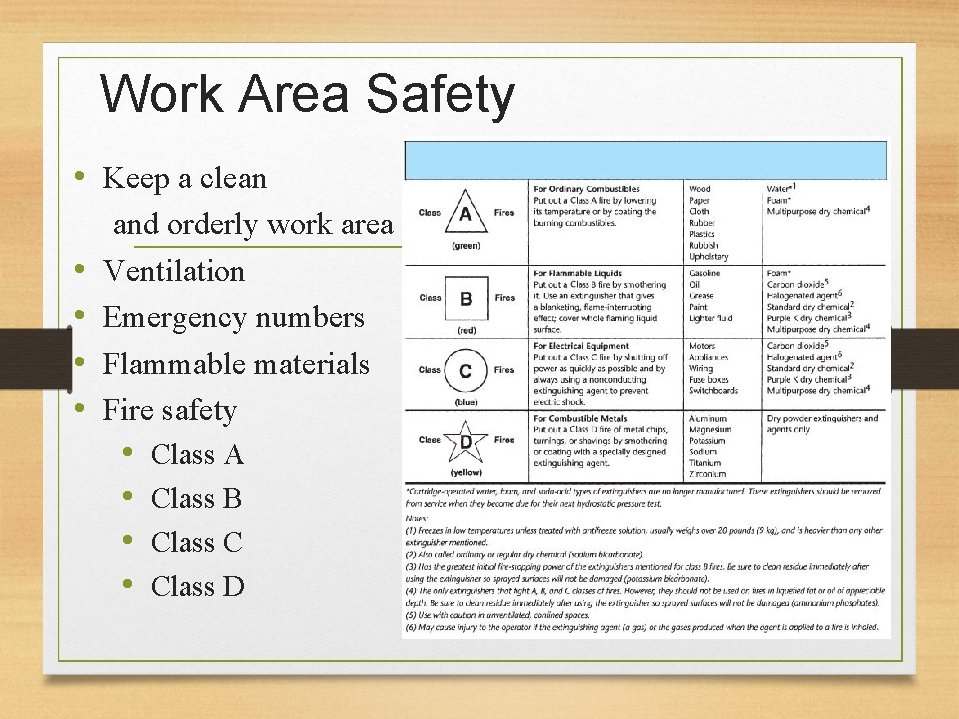 Work Area Safety • Keep a clean • • and orderly work area Ventilation