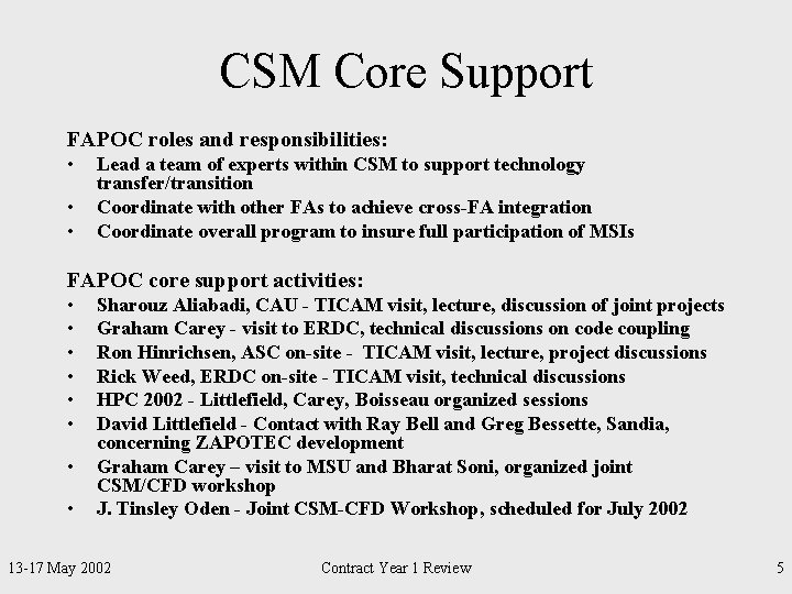 CSM Core Support FAPOC roles and responsibilities: • • • Lead a team of