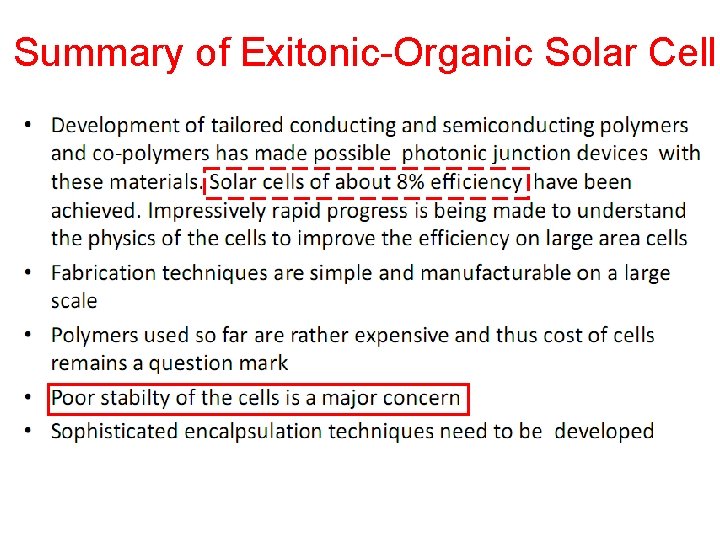 Summary of Exitonic-Organic Solar Cell 