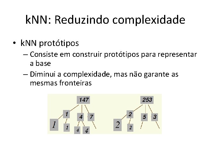 k. NN: Reduzindo complexidade • k. NN protótipos – Consiste em construir protótipos para