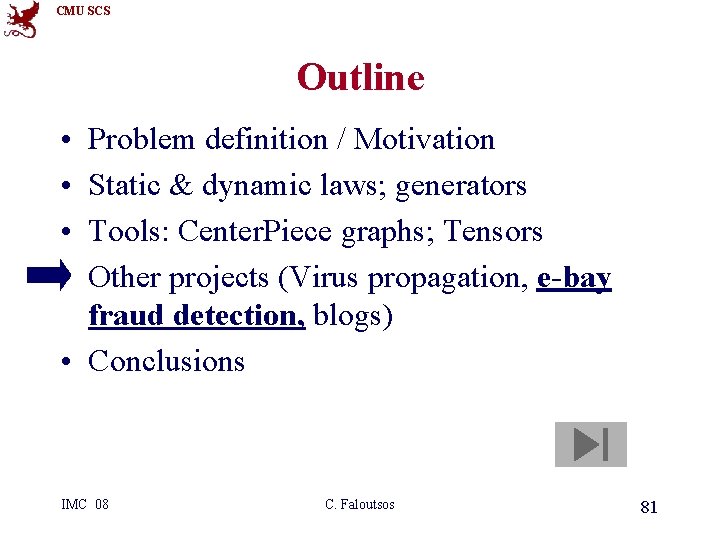 CMU SCS Outline • • Problem definition / Motivation Static & dynamic laws; generators