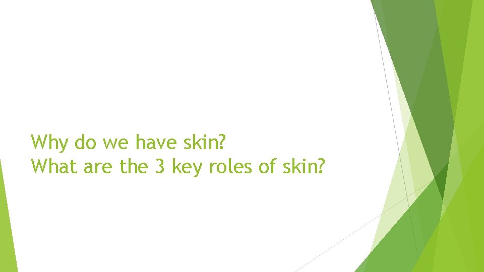 Why do we have skin? What are the 3 key roles of skin? 