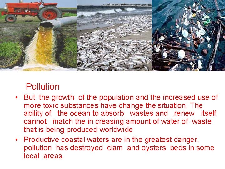  • Pollution • But the growth of the population and the increased use