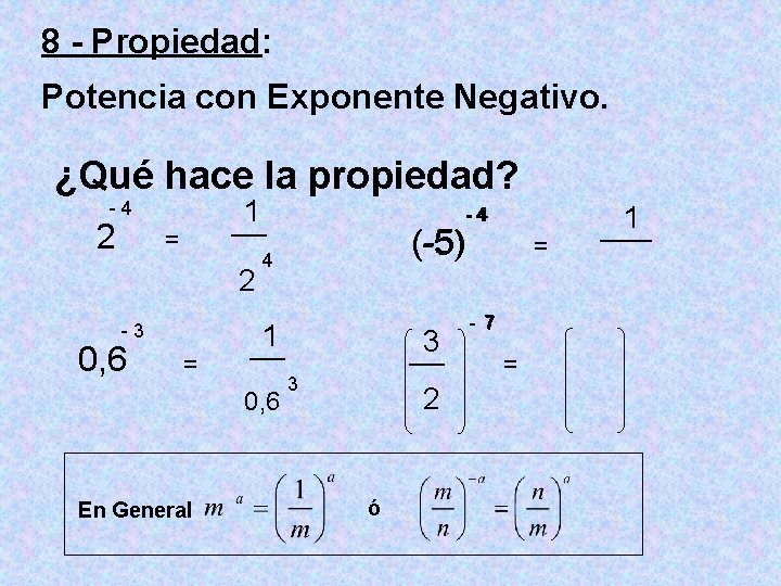 8 - Propiedad: Potencia con Exponente Negativo. ¿Qué hace la propiedad? 1 __ -4