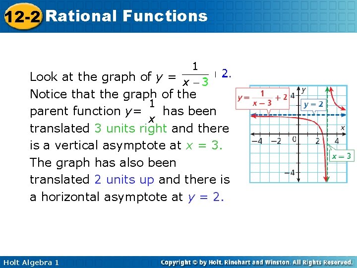 12 -2 Rational Functions Look at the graph of y = Notice that the