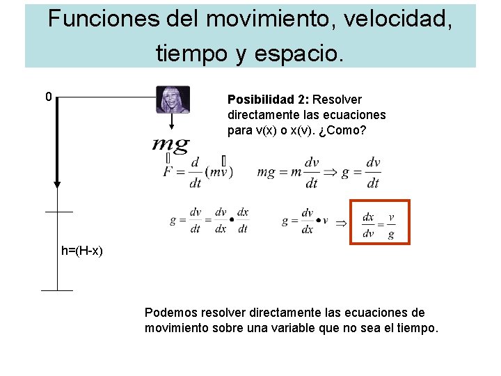 Funciones del movimiento, velocidad, tiempo y espacio. 0 Posibilidad 2: Resolver directamente las ecuaciones