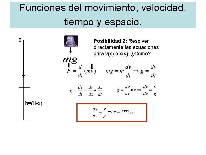 Funciones del movimiento, velocidad, tiempo y espacio. 0 Posibilidad 2: Resolver directamente las ecuaciones