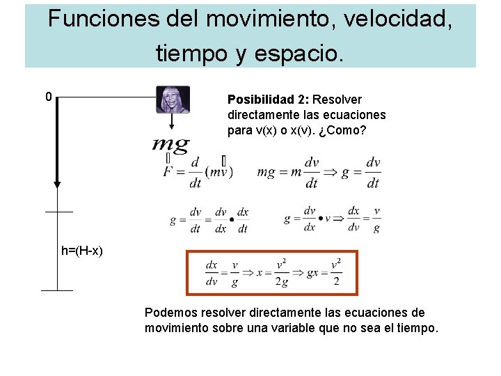 Funciones del movimiento, velocidad, tiempo y espacio. 0 Posibilidad 2: Resolver directamente las ecuaciones