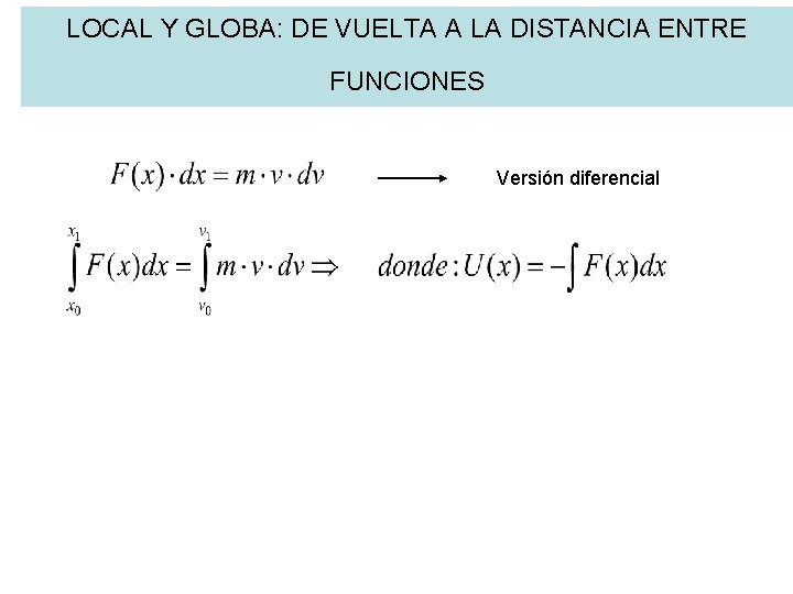 LOCAL Y GLOBA: DE VUELTA A LA DISTANCIA ENTRE FUNCIONES Versión diferencial 