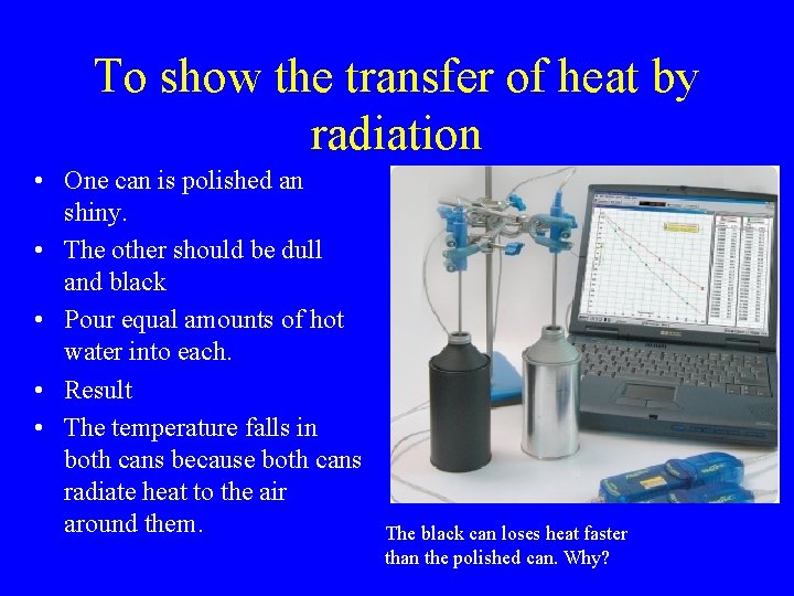 To show the transfer of heat by radiation • One can is polished an