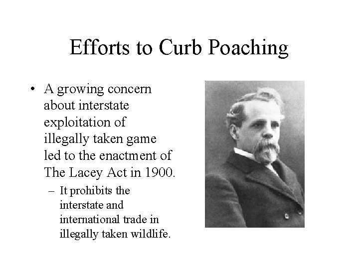 Efforts to Curb Poaching • A growing concern about interstate exploitation of illegally taken