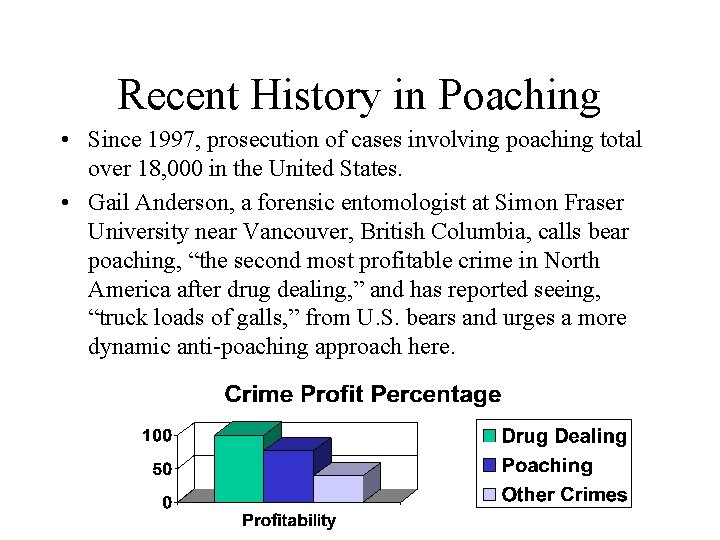 Recent History in Poaching • Since 1997, prosecution of cases involving poaching total over