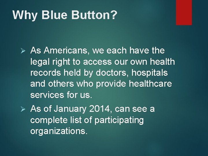 Blue Button HTM 500 Health Information Exchange OBJECTIVES
