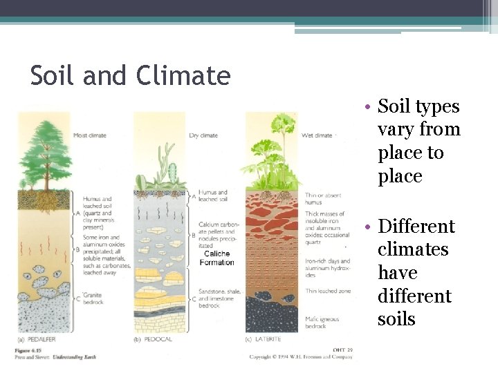 Soil and Climate • Soil types vary from place to place • Different climates