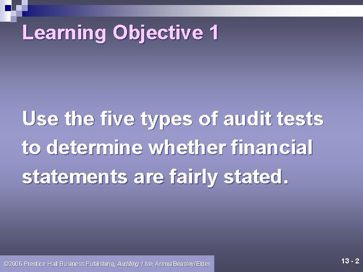 Learning Objective 1 Use the five types of audit tests to determine whether financial
