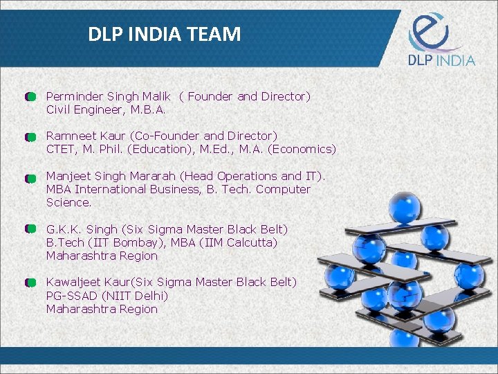 DLP INDIA TEAM Perminder Singh Malik ( Founder and Director) Civil Engineer, M. B.