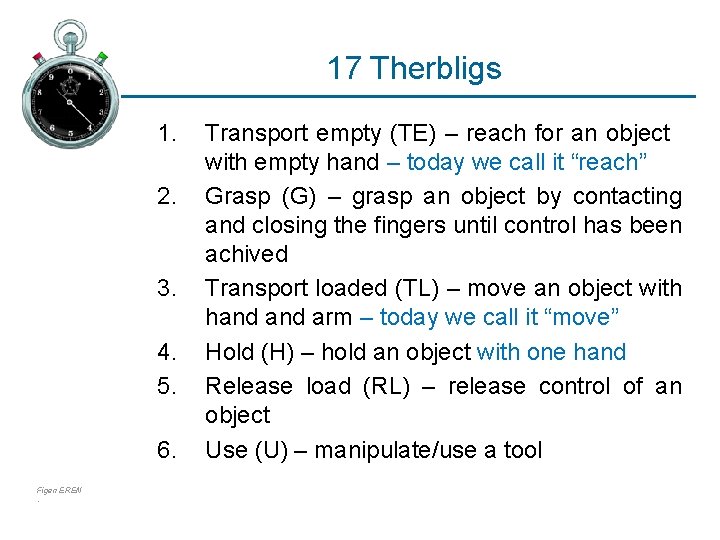 17 Therbligs 1. 2. 3. 4. 5. 6. Figen EREN. Transport empty (TE) –