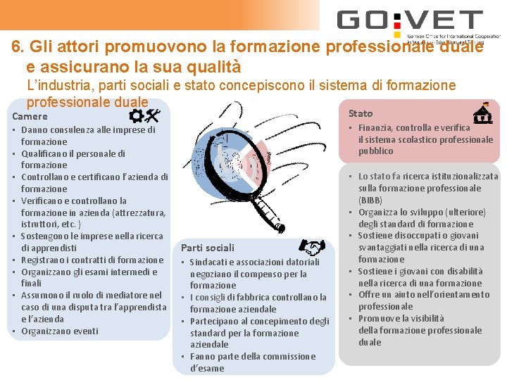 6. Gli attori promuovono la formazione professionale duale e assicurano la sua qualità L’industria,